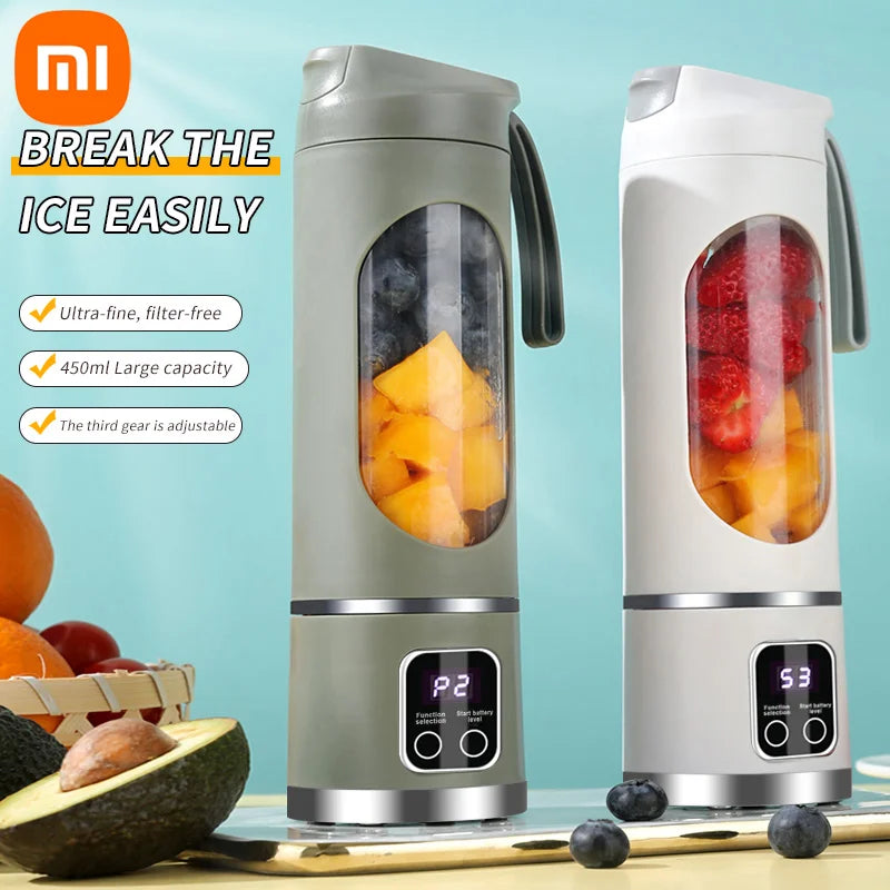 Mélangeur Multifonctionnel Portable avec Affichage LED, Tasse Extérieure 1500 ml, 12 Lames et Double Couvercle Durable