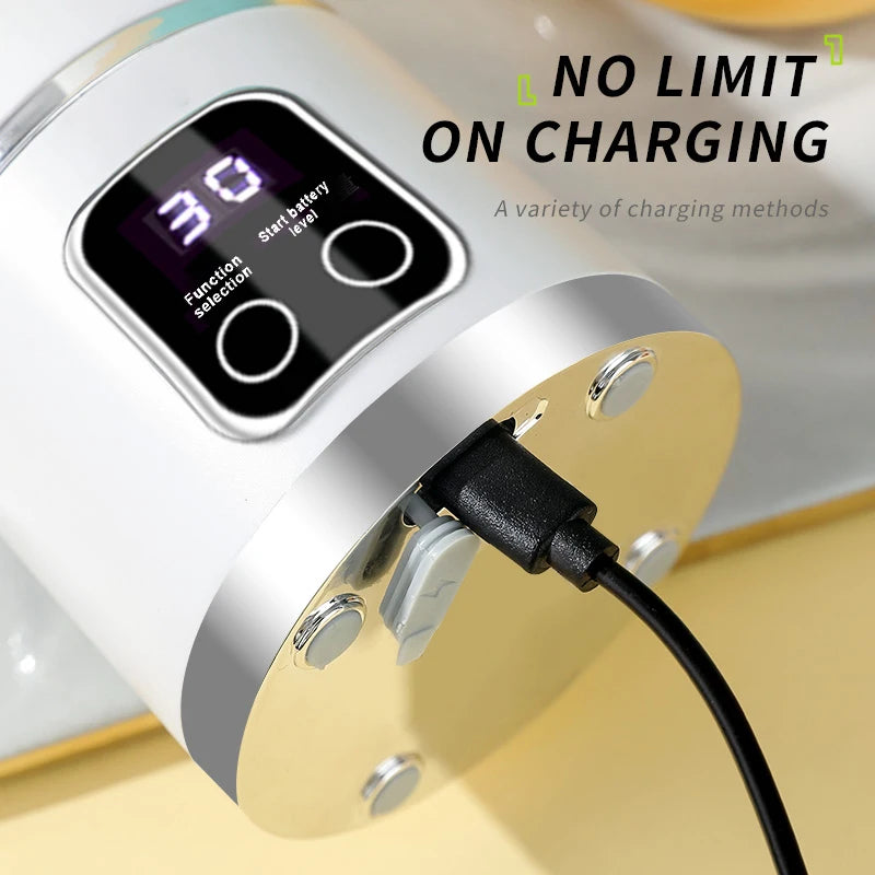 Mélangeur Multifonctionnel Portable avec Affichage LED, Tasse Extérieure 1500 ml, 12 Lames et Double Couvercle Durable