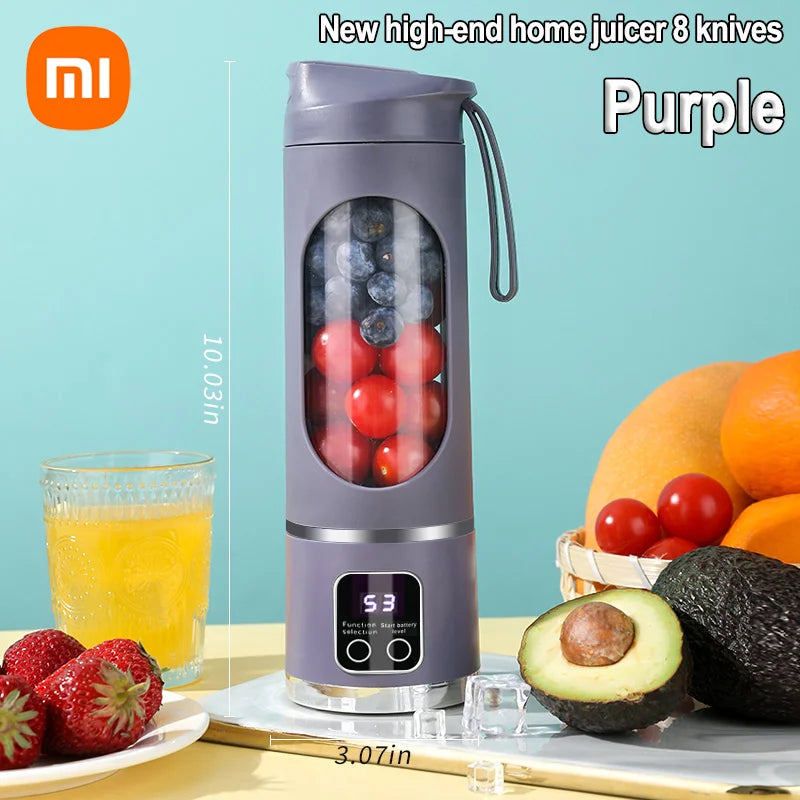 Mélangeur Multifonctionnel Portable avec Affichage LED, Tasse Extérieure 1500 ml, 12 Lames et Double Couvercle Durable